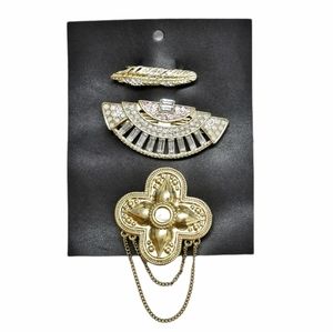 NEW Free People | Golden Jewelled Brooch Barrette Hair Clips Bohemian 3 Set